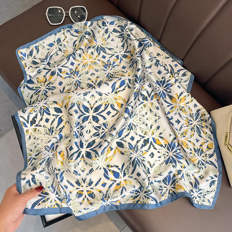 

Women's luxury brands party accessories 100% silk women's neck scarf elegant blue tie-dye scarf elegant ladies big scarf 70x70cm