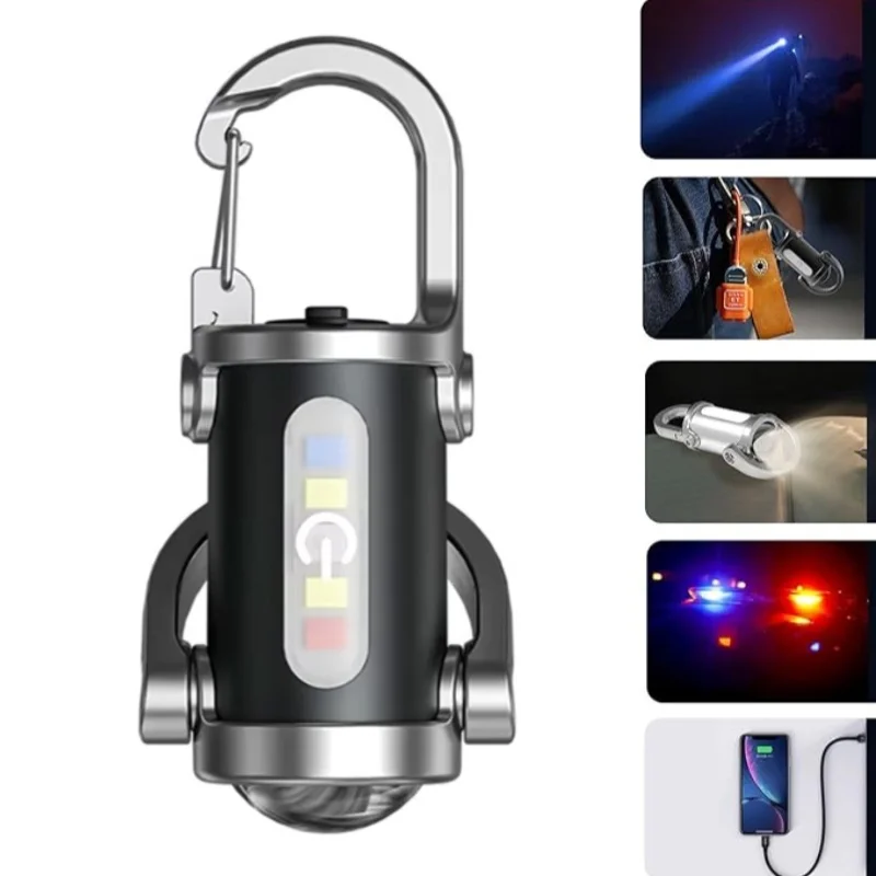 

Брелок-фонарики, USB перезаряжаемый карманный рабочий фонарь, 4 режима, аварийные сигнальные огни для кемпинга, прогулок, поиска, пешего туризма