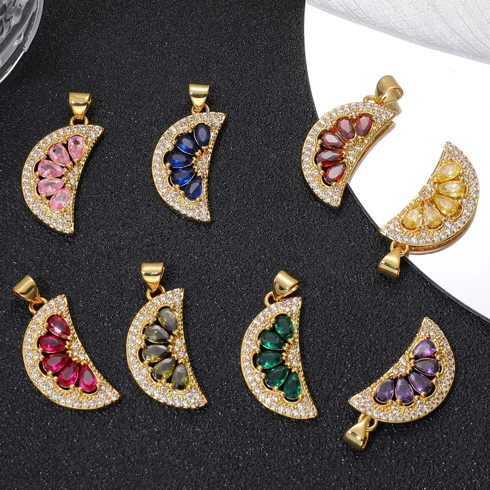 Juya Handmade 18K Gold Plated Decorative Colorful Zirconia Lemon Charms For DIY Luxury Women's Pendant Jewelry Making
