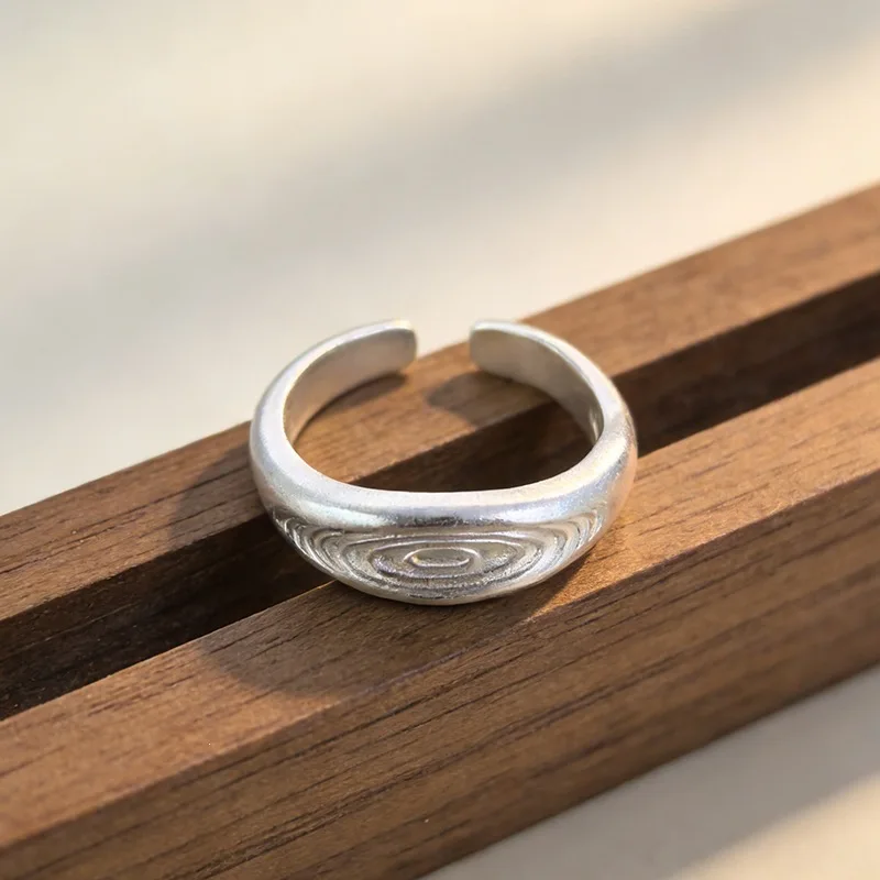 Retro Matte Trendy Hip-hop 925 Sterling Silver Fine Resizable Opening Ring For Women Fine Luxury Jewelry RI1415