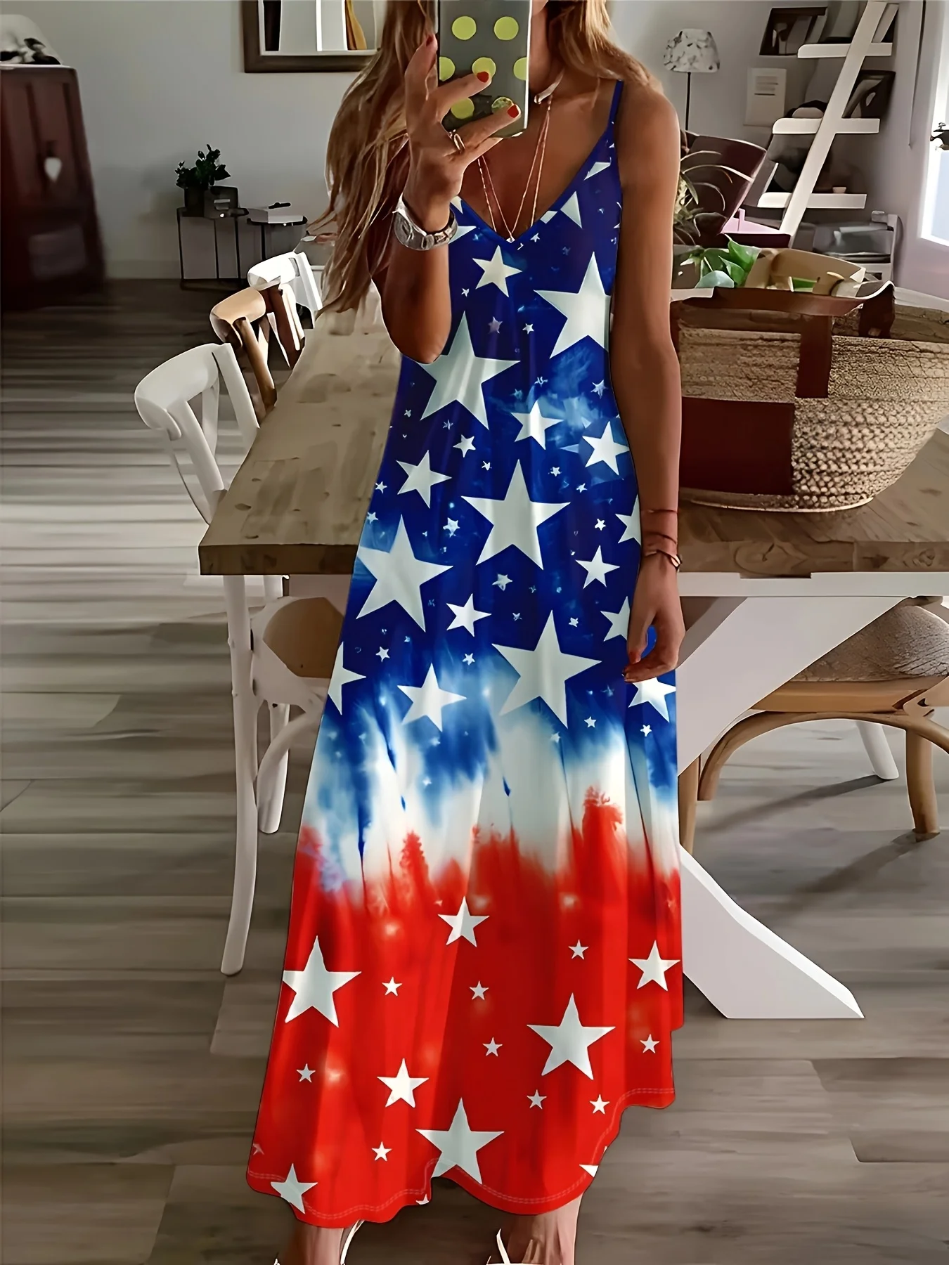 Printed Design Casual Statement Star Contrast Slip Dress