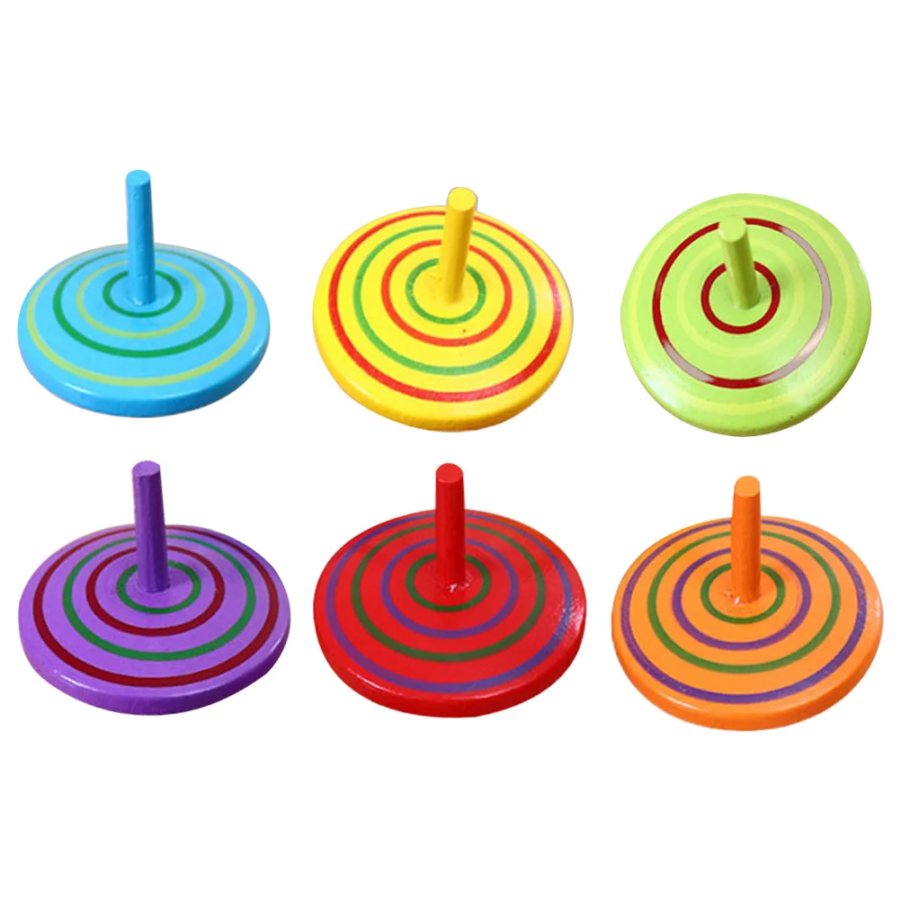 6 Pcs Wooden Spinning Top Tops Game Kids Colorful Painted Toy Peg-Tops Rotative Baby