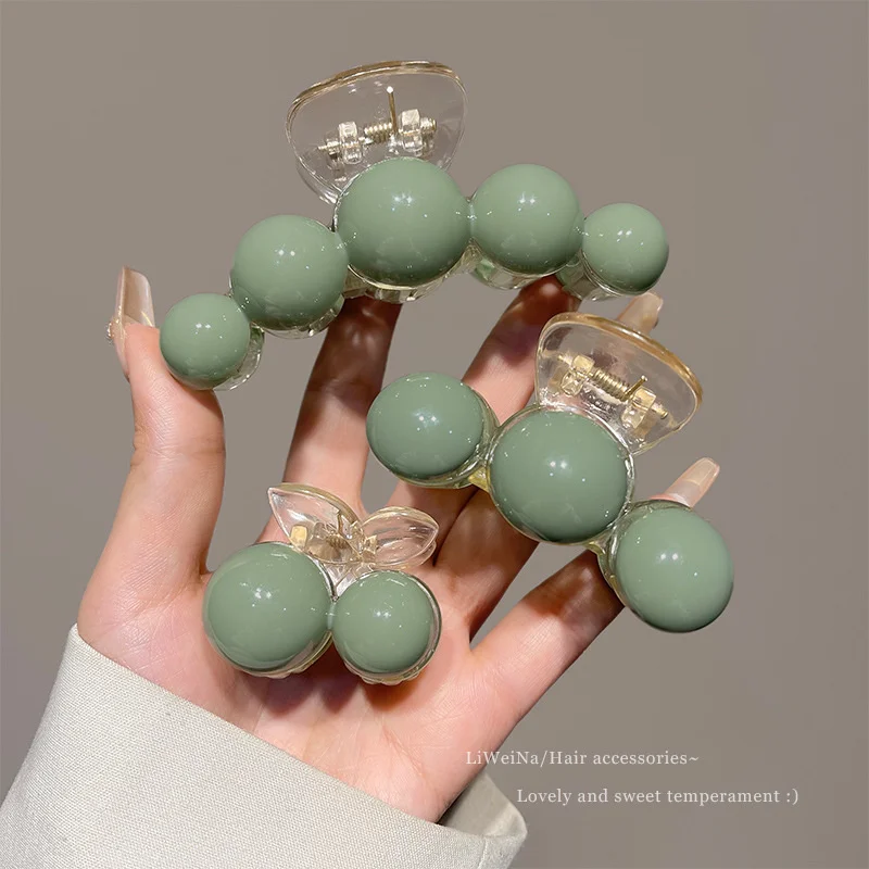 Korean Green Pearl Claw Clip Barrettes Large Curly Claw Clamp 2024 Fashion Women Shark Claw Crab Hair Accessories Headwear