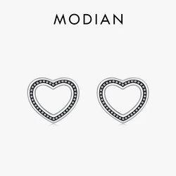 MODIAN Genuine 925 Sterling Silver Heart Stud Earrings For Women Vintage Pattern Ear Studs Fine Jewelry Accessories Gift