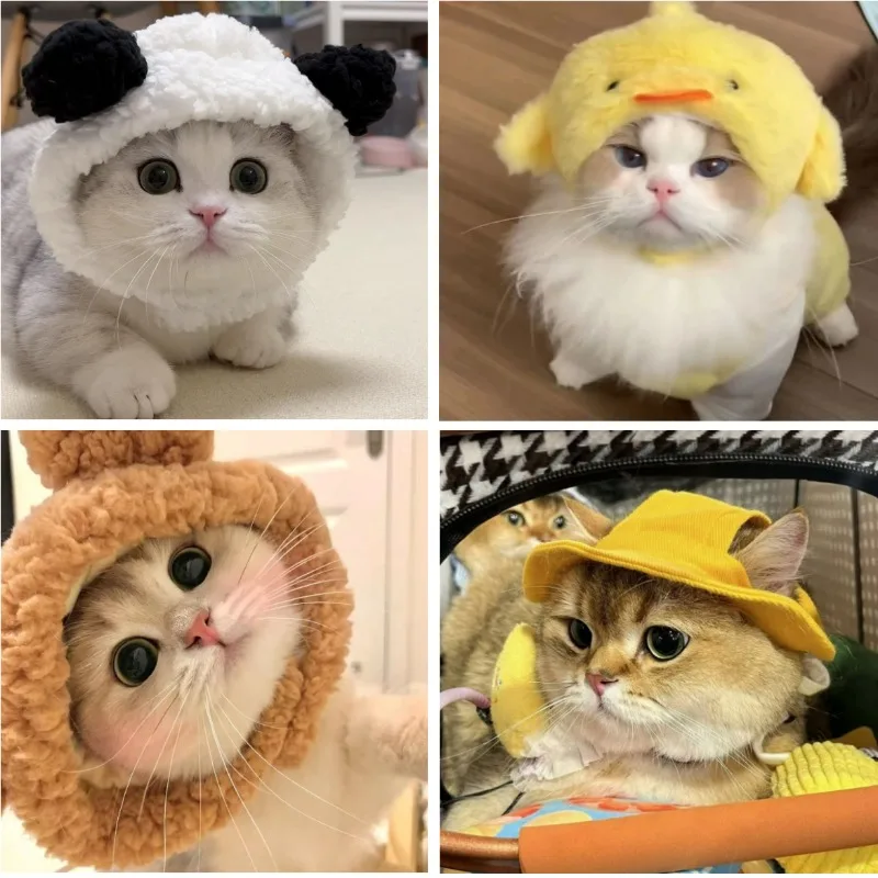 Entzückende Katzenmütze, Haustier-Kopfbedeckung – niedliche Tier-Cosplay-Kostüme für Katzen, lustige Anzieh-Kopfbedeckungen