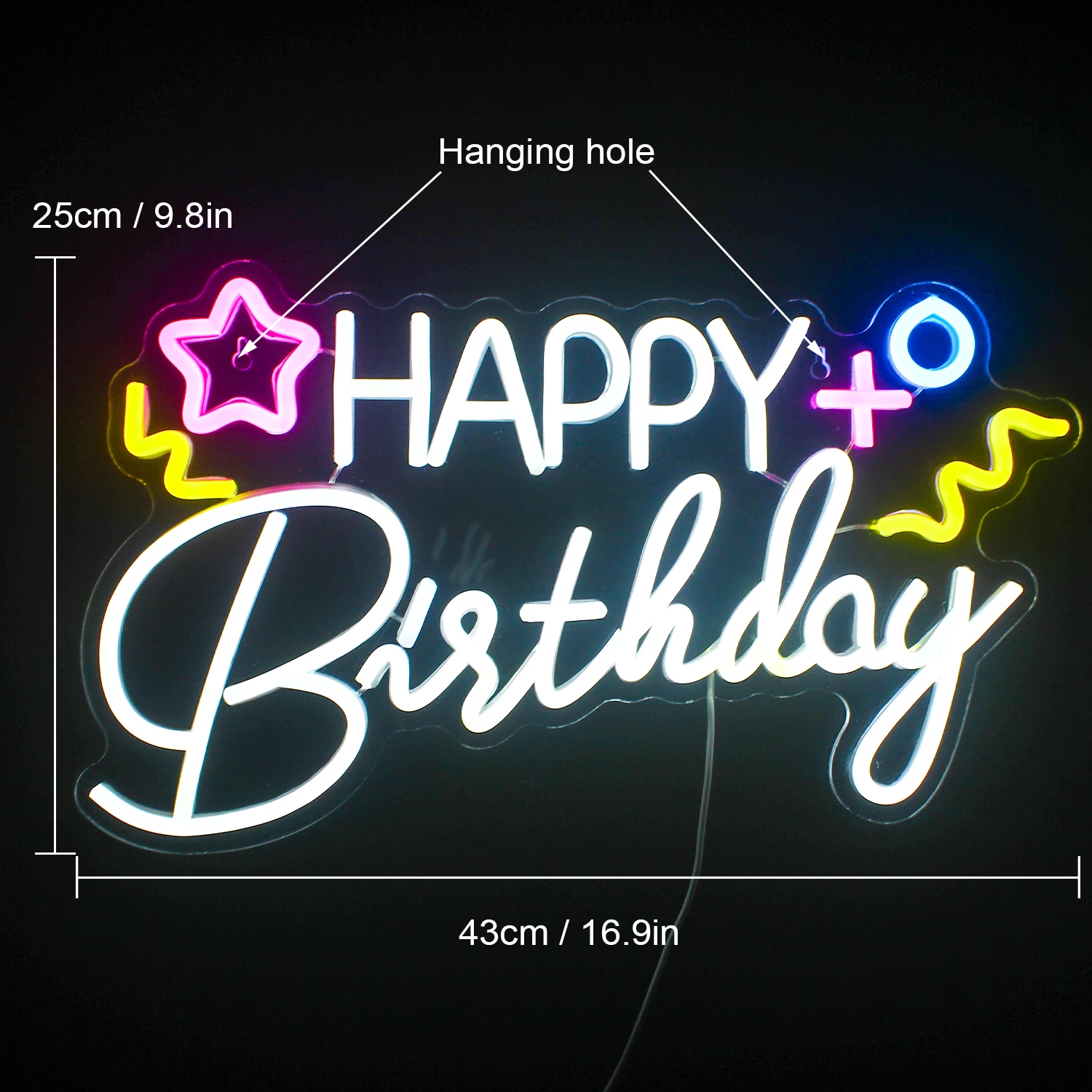 Feliz Aniversário Neon LED Sign Lights, Lâmpada de parede USB, Art Letter Signs, Logo Hanging, Decoração do quarto para festa de aniversário anual, Presentes