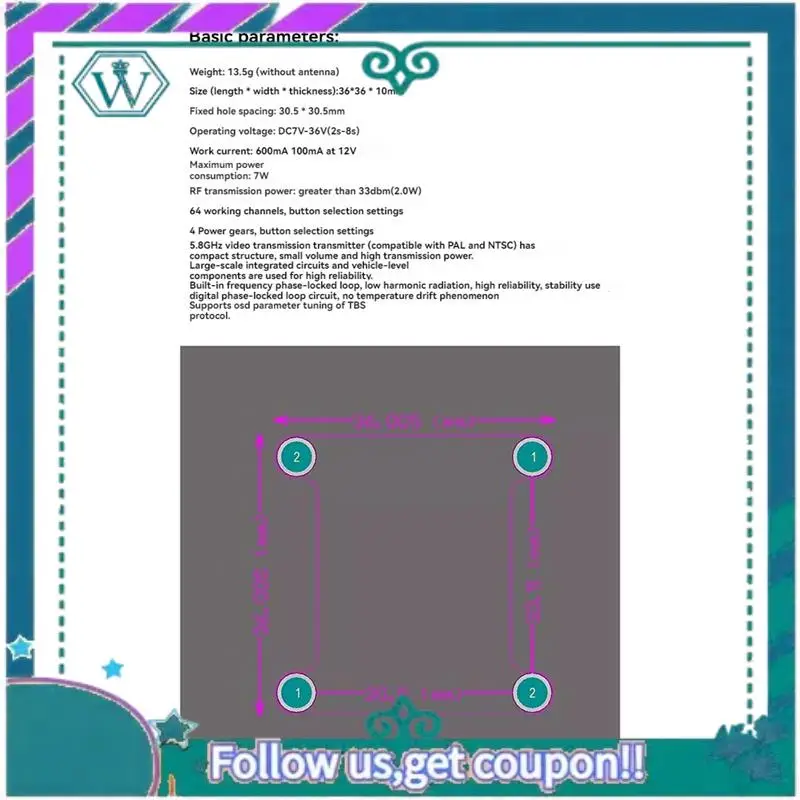 Upgraded 5.8G 2W VTX With SMA Inner Needle Antenna 2000Mw 64CH FPV Video Transmitter PAL/NTSC Support OSD For FPV RC Drone