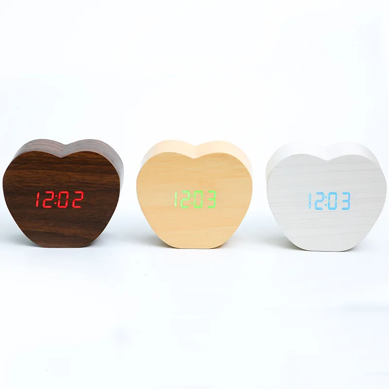 

Fashion LED Wooden Alarm Clock with Night Light Silent Voice Control for Bedroom Decor