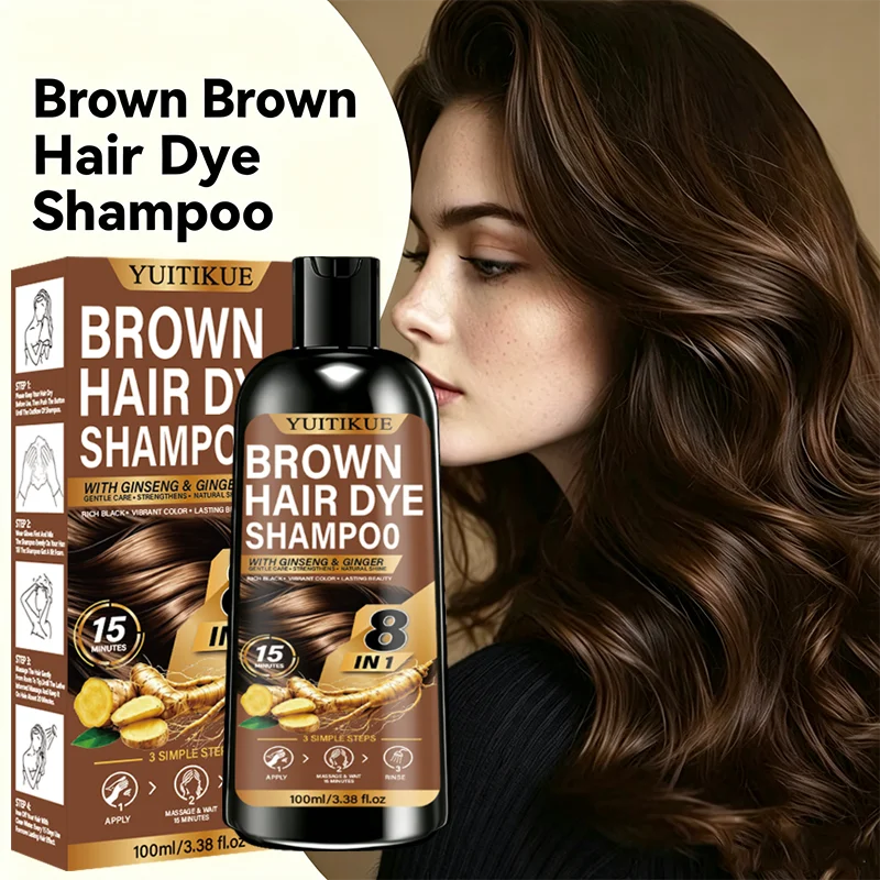 15 Mins Fast Hair Coloring Shampoo Brown 8 In 1 Herbal Ginseng Ginger Long Lasting Natural Shine Hair Dye Shampoo 100ml - view 5