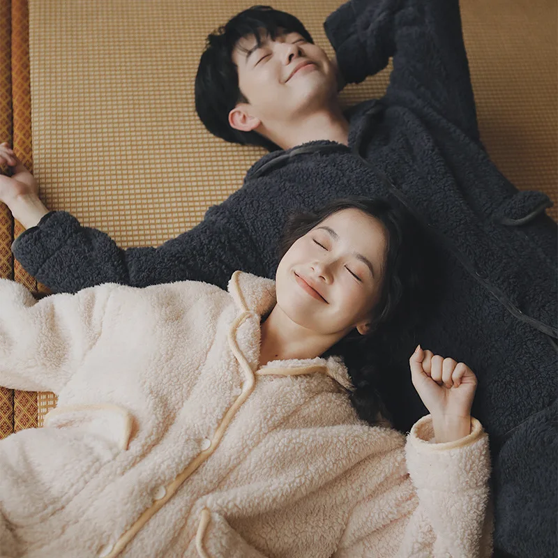 Thickened Coral Fleece Pajamas Set for Couples Autumn Winter Style Men's Home Clothes Warmth Ensuring Long Pants Long Sleeve