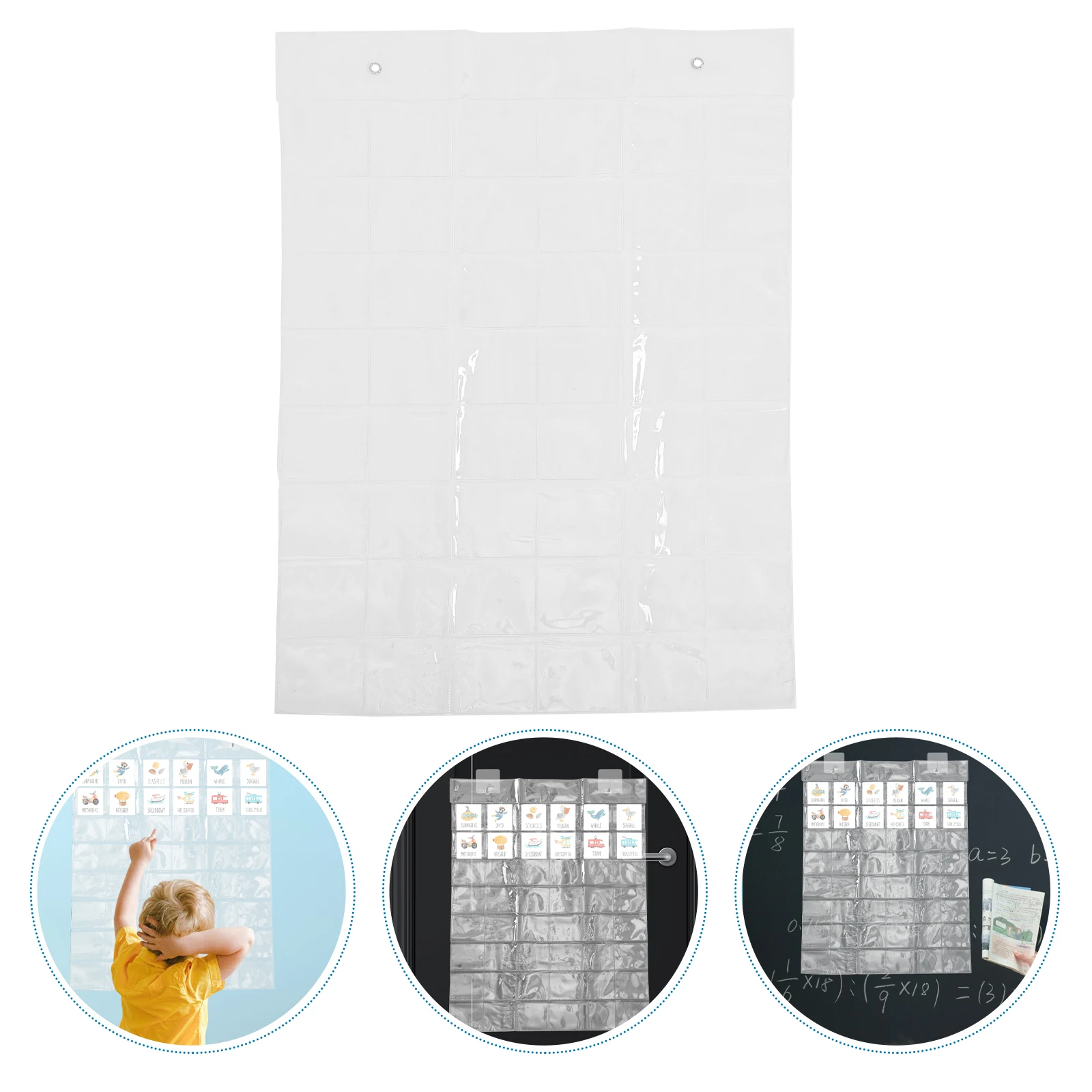 

Clear PVC Pocket Chart Transparent Hanging Organizer for Classroom Vocabulary Math Cards Sentence Word Holder for School
