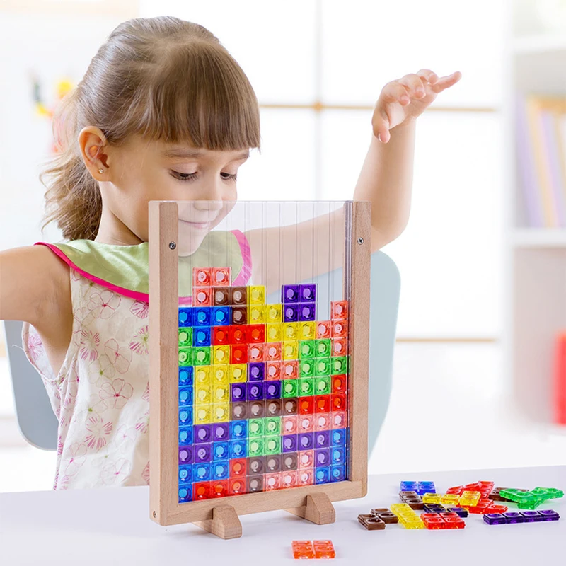 Rompecabezas 3D colorido Tangram de madera para niños, juguetes de matemáticas, juego educativo intelectual para niños