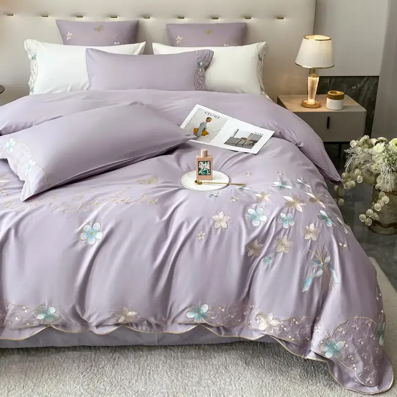 100% Cotton luxury Embroidery Flower KingQueen Size Bedding Set Duve tcover Comforter Cover Bed Sheet Set pillowcase Fittedsheet