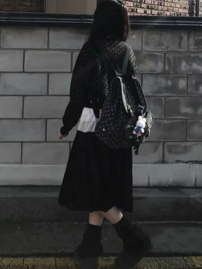 

Japanese Retro Polka Dot ket Bapa Large Capaci Student School Bag Leisure Bag Commuter Sle Soft Handle Foldable