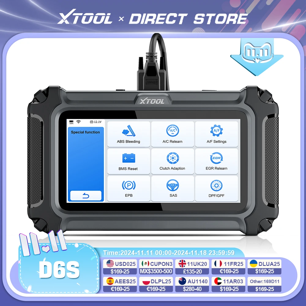 XTOOL D6S Automotive Diagnostic Tools ECM TCM ABS SRS EPB Car obd2 Scanner Lifetime Free Update FCA Autoauth 30 Resets CAN FD