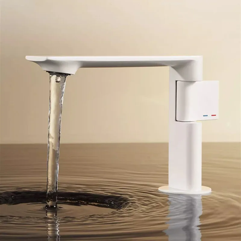 Unique Design Copper Basin Faucet, Single Handle Hot Cold Mixer Tap, White & Gray Bathroom Sink Lavatory Faucet
