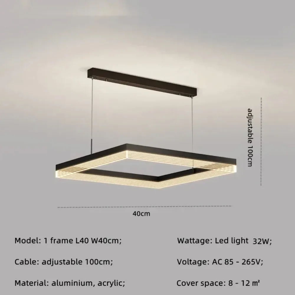 Imagem -06 - Nordic Black Square Led Chandelier Iluminação Regulável Sala de Estar Led Pendant Suspender Lâmpada Luminárias para Quarto