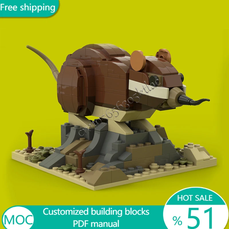 351 PCS Animal Elephant Shrew Brown With Rock Display Base MOC Customize Modular Building Block Creative DIY Toy Birthday Gift