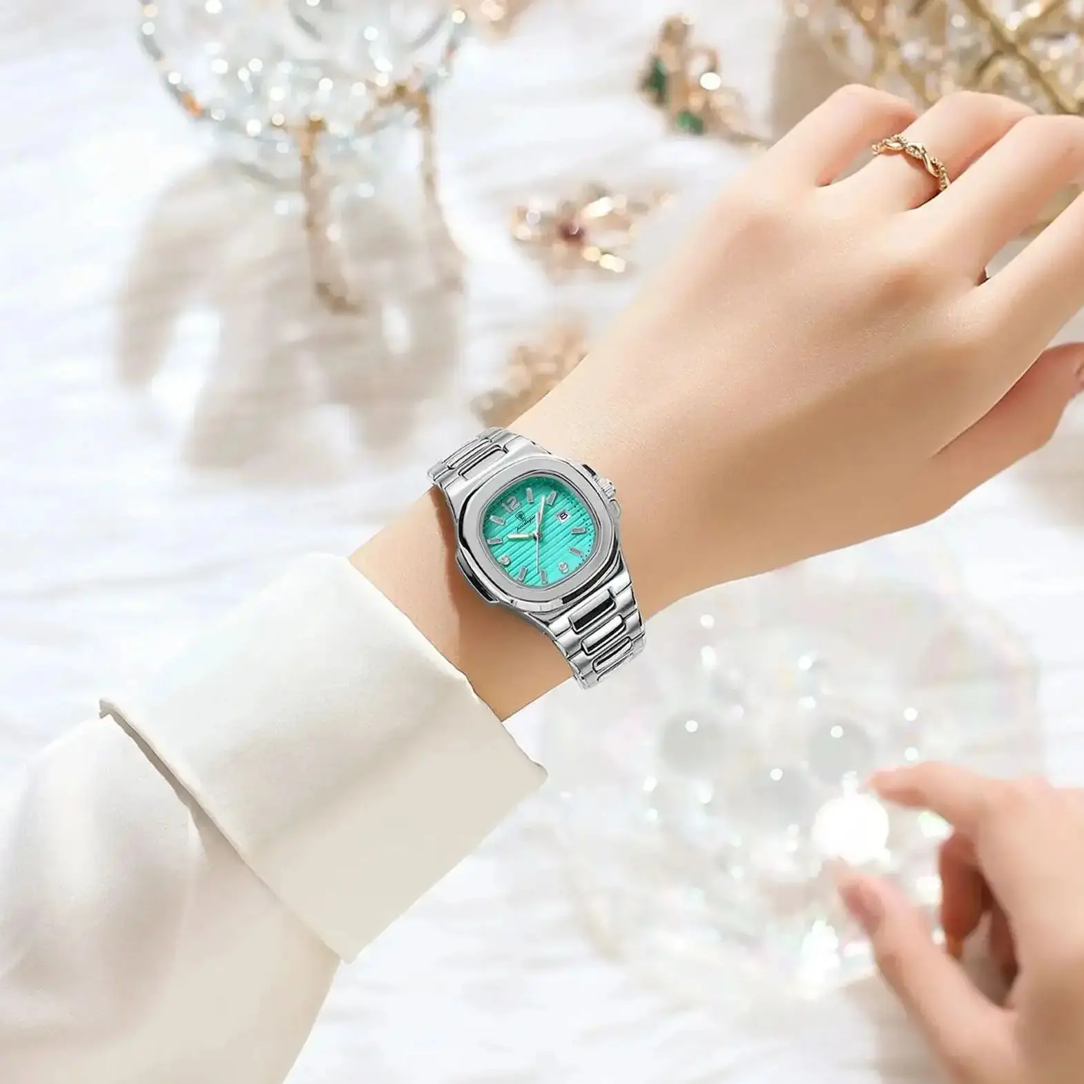 POEDAGAR ساعة نسائية أنيقة مضيئة مقاوم للماء تاريخ مربع ساعة اليد للمرأة عالية الجودة كوارتز ساعات نسائية Reloj