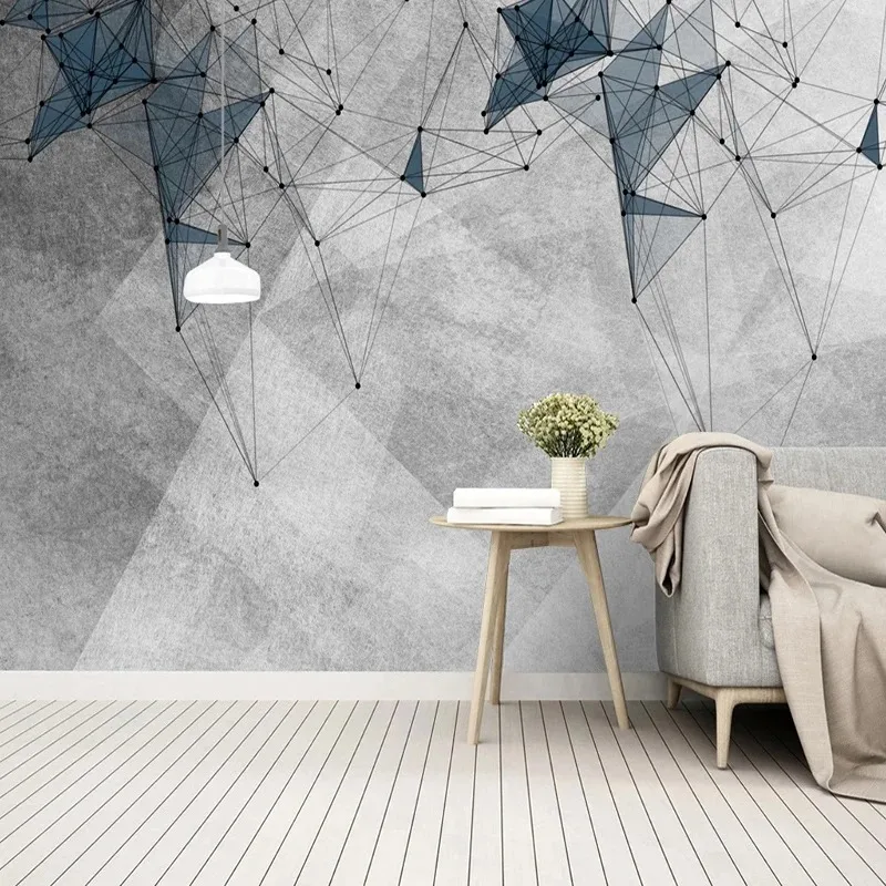 Custom 3D Mural Wallpaper Modern Personality Abstract Geometric Line Mural Retro Cement Wall Fresco Living Room Papel De Parede
