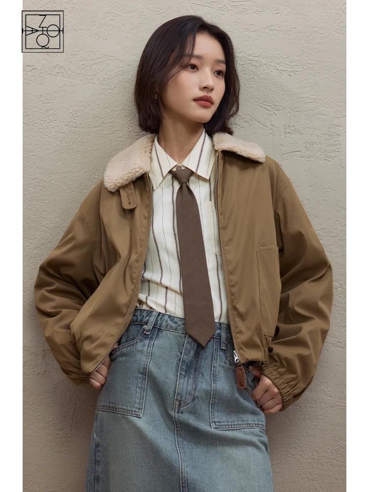 

ZIQIAO American Retro Style Cotton Jacket for Women Winter 2023 Niche Design Casual Splicing Warm Loose Jacket Coats Female