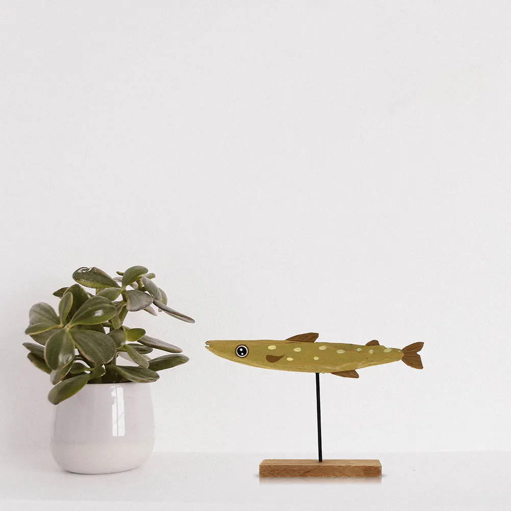 

Wooden Fish Ornament Home Decor Cartoon Living Room Office Bedroom Balcony Kids Room Figurine Simple Style