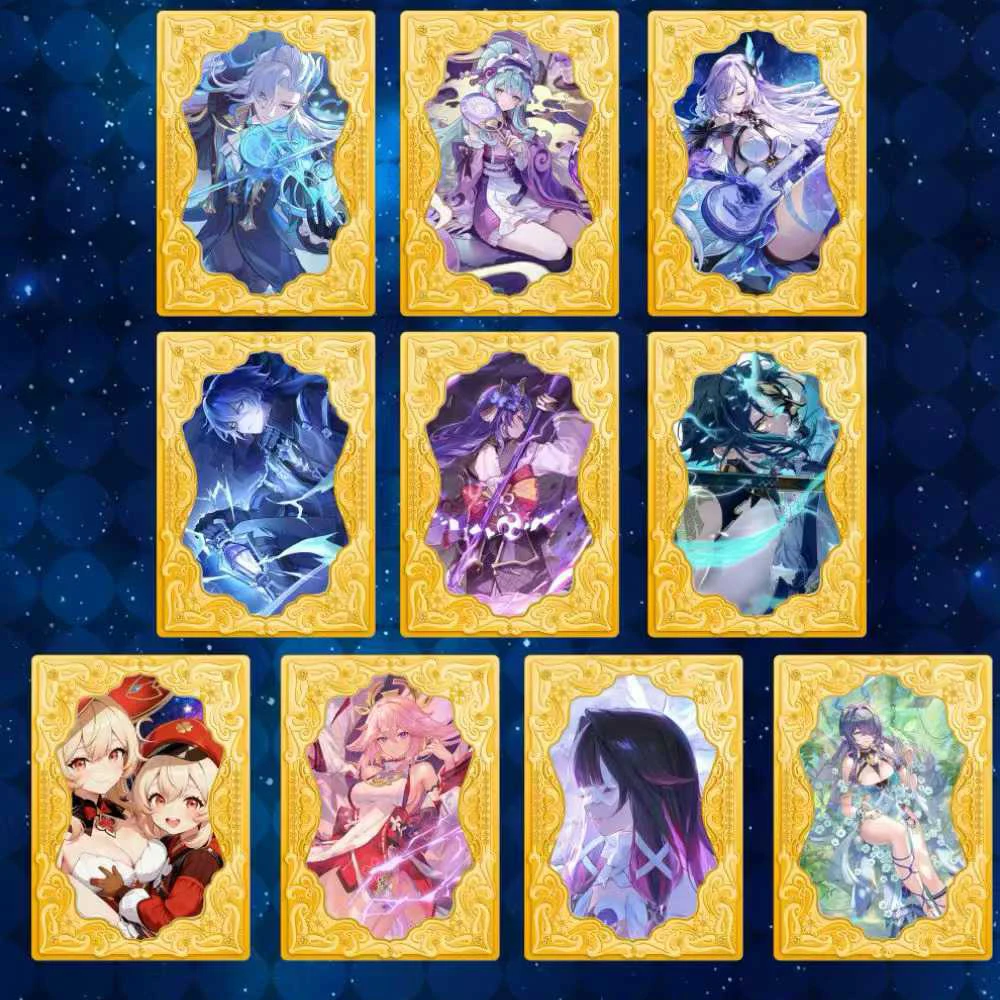 Limited Edition Genshin Impact Collectible Metal Cards Wave1 70 Types Gold Silver Plating Anime