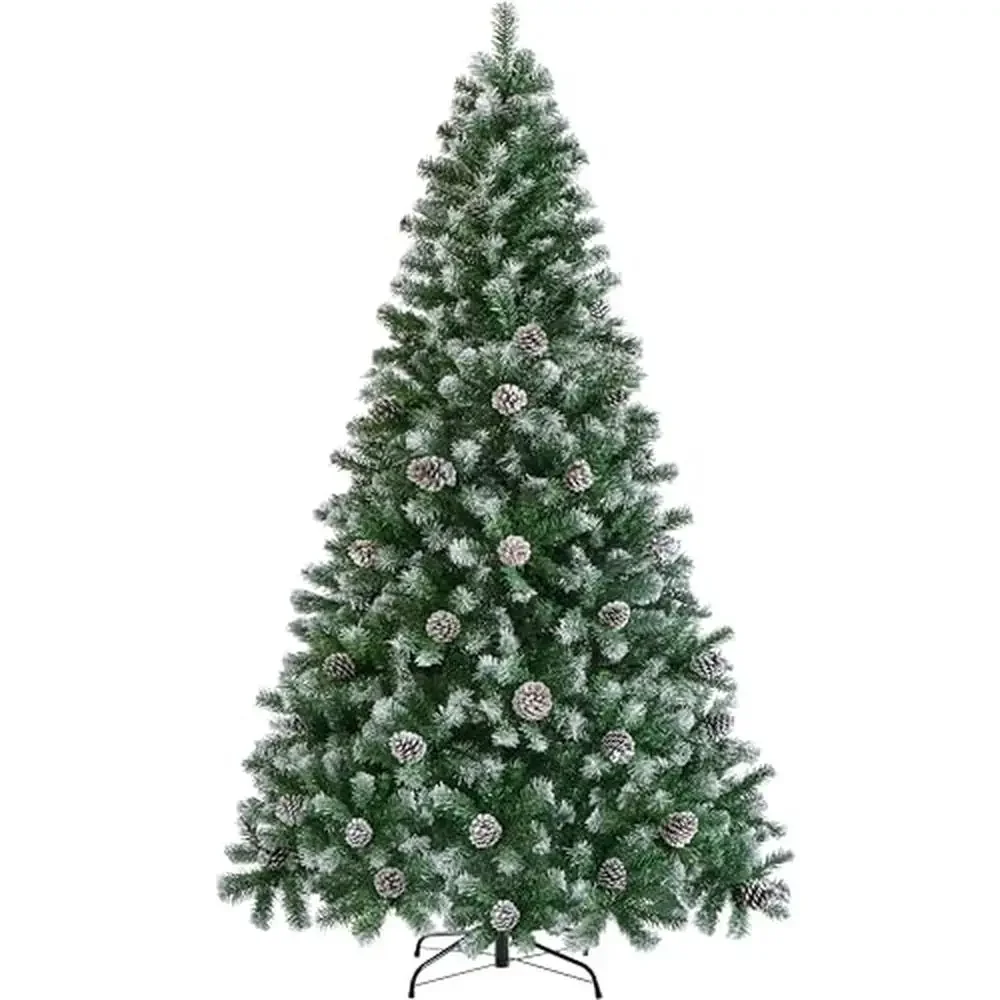 6ft Pre-Decorated Snow-Flocked Christmas Tree with Pinecones & Metal Base Holiday Party Decor