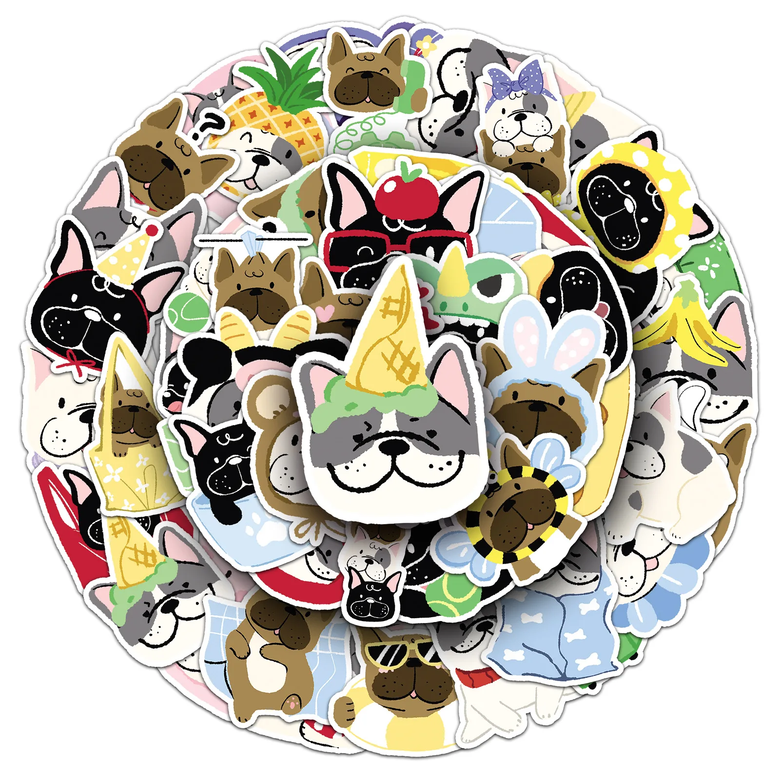 50 قطعة لطيف الفرنسية البلدغ الكتابة على الجدران ملصق الإبداعية الكلب الكرتون صائق دفتر الهاتف الغيتار سكيت سيارة ملصق مضاد للمياه