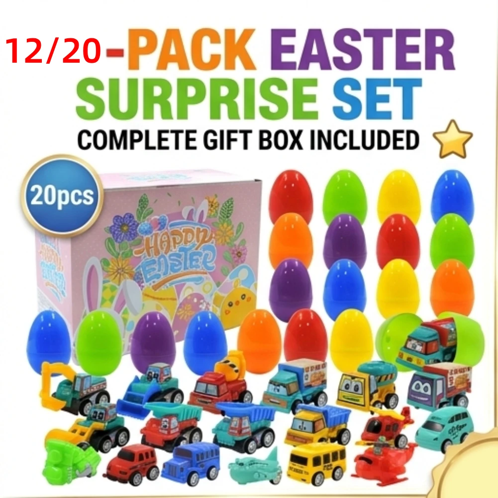 Easter Egg Hunt Toy Set Pre filled Construction Vehicles Pull Back Cars for Kids Easter Basket Stuffers Party Favors Gift Idea