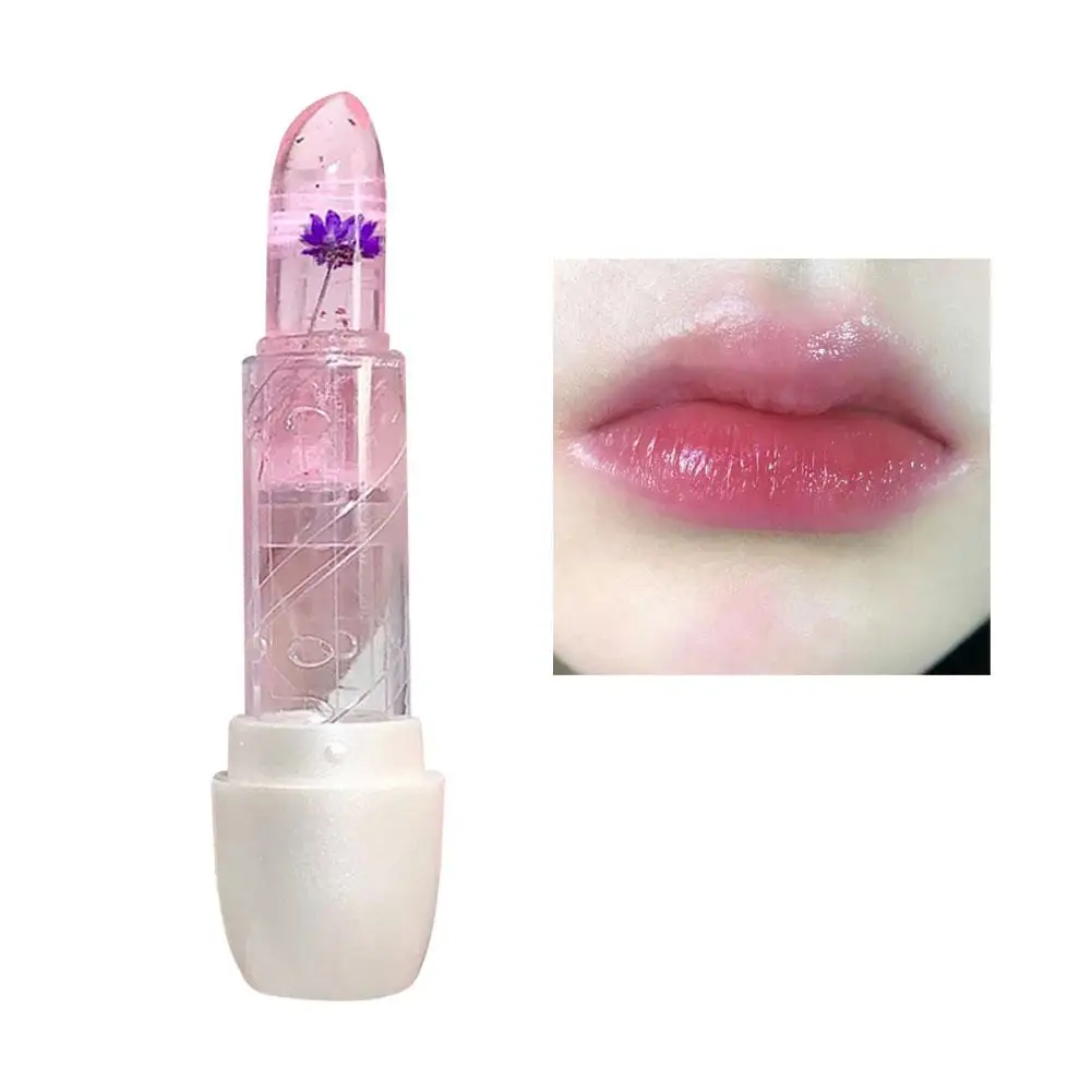 Barras de labios de flores secas de gelatina transparente, bálsamo nutritivo de color cálido, maquillaje hidratante, cambio de tinte labial, A0d0