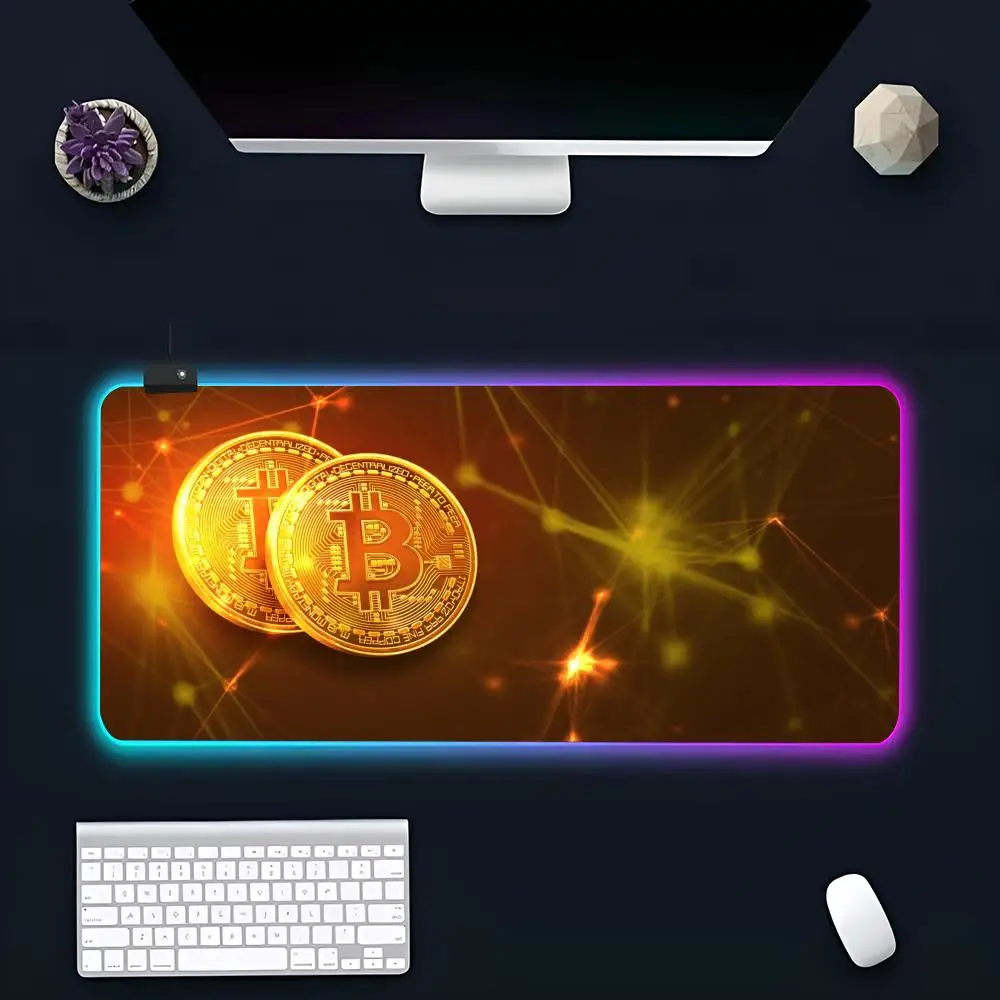 Bitcoin Mouse Pad Large RGB Mouse Pad XXL LED Mouse Mat Japan Mousepads Table Pads Keyboard Mats Desk Rug With Backlit