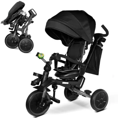 Foldable Tricycle Stroller for Toddlers 18 Months to 5 Years Grey 8-in-1 Design 5-Point Seatbelt 1-Step Brake Pedal Extended Ca