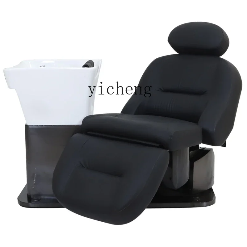 TQH barber shop semi-reclining ceramic deep basin flushing rotating electric lift hair salon special shampoo bed