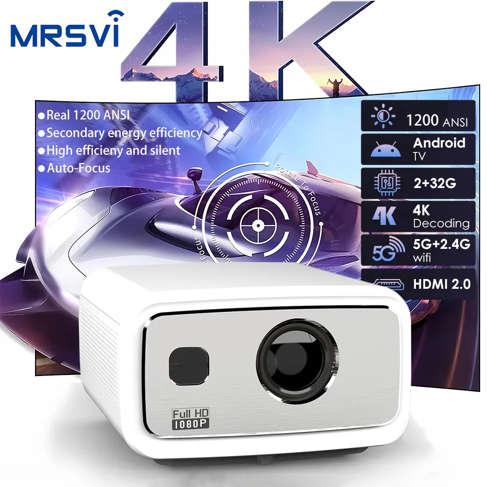 MRSVI D8 1200ANSI Projector 4K LCD LED WiFi  Bluetooth 2+32GB HD 1080P Portable Projector For Cinema Office Camping Movie