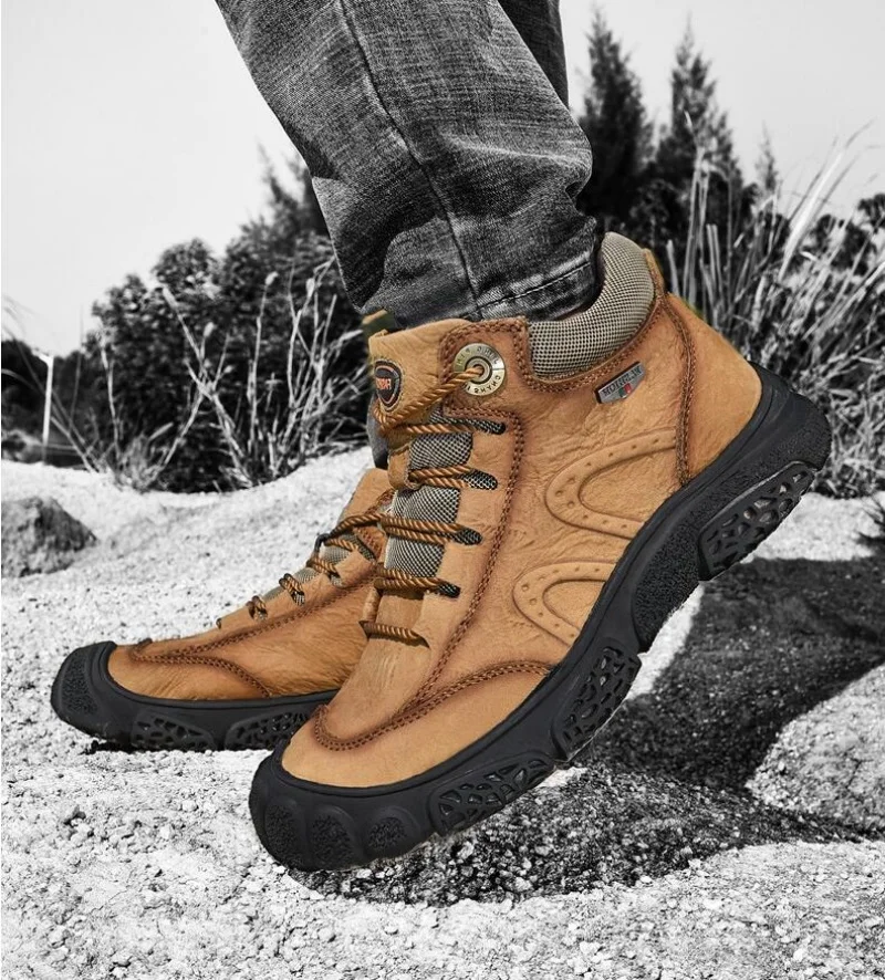 Men's Classic Retro Outdoor Genuine Leather Business Ankle Boots Handmade Casual Boots Winter Fur Plush Snow Boots