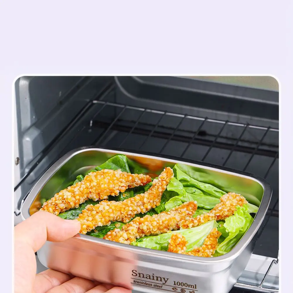 Stainless Steel Food Storage Container Portable Bento Box Airtight Lid Kitchen Organizer For Picnic School Office Supplies