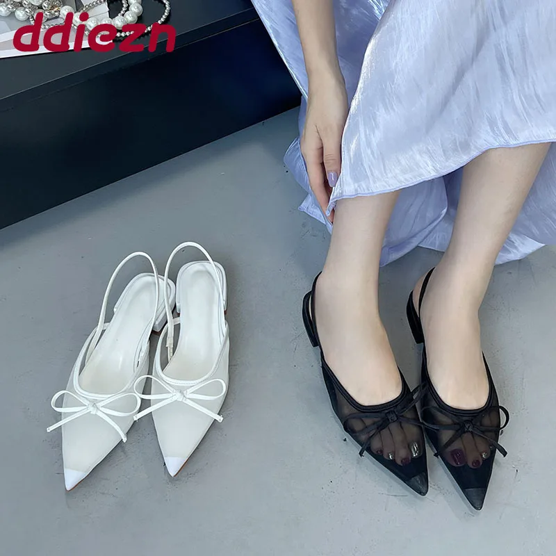 

Female Butterfly-Knot Footwear Mesh Women Flats Sandals Shoes Pointed Toe Fashion Shallow Ladies Flats Sandals Shoes Big Size 43