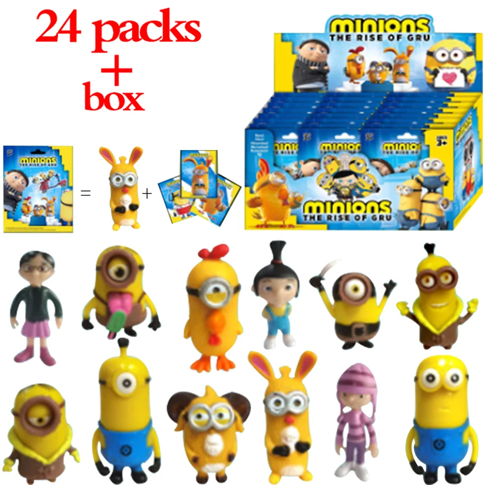 Anime 2-24pcs minions Blind Box figures Box game Doll Figure PVC model Toys desktop Decorative Kids birthday Christmas Gifts