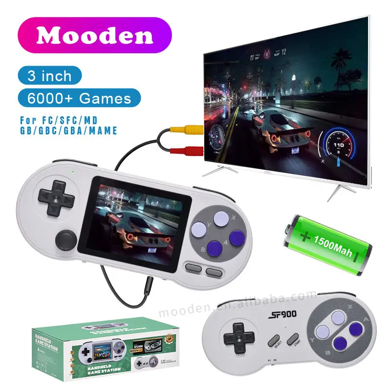 J SF2000 مشغل ألعاب محمول 3 بوصة مدمج 6000+ ألعاب ريترو 16 جيجابايت مشغل مزدوج يدعم مخرج تلفزيون AV وحدة تحكم ألعاب محمولة #3