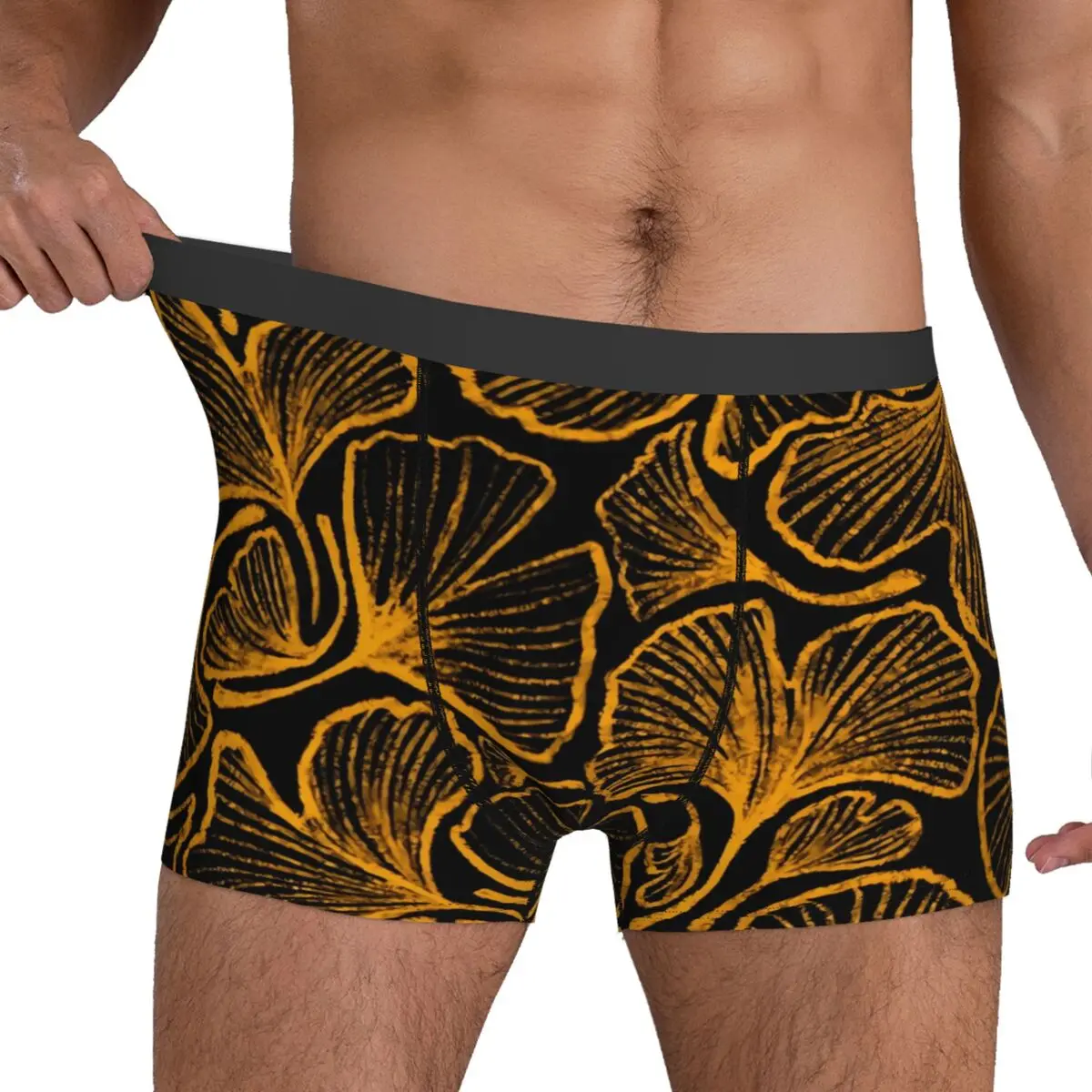

Ginkgo Biloba Underwear Yellow Leaves Print 3D Pouch Hot Boxer Shorts Custom Boxer Brief Stretch Male Underpants Plus Size 2XL