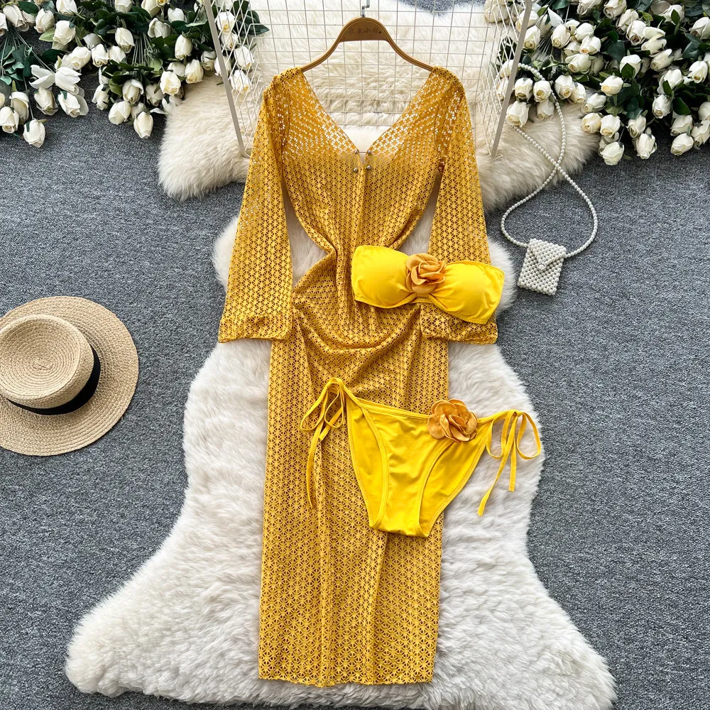 

Long Dress Women 3 Piece Sets Dresses Strapless Vestidos Y2k Streetwear V Neck Sexy Elegant Party Night Hollow Out Beach 2026