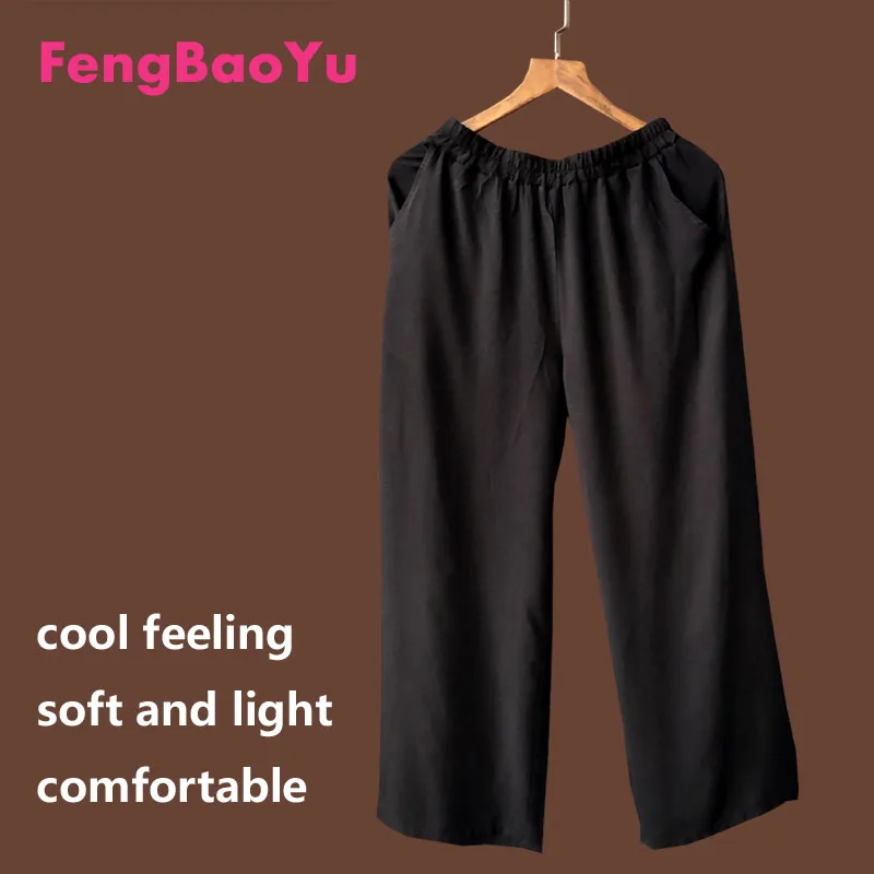 

Fengbaoyu Cotton Silk Women's Loose-Fitting Elastic Waist Straight Trousers Casual Homewear Cool and Comfortable for Summer