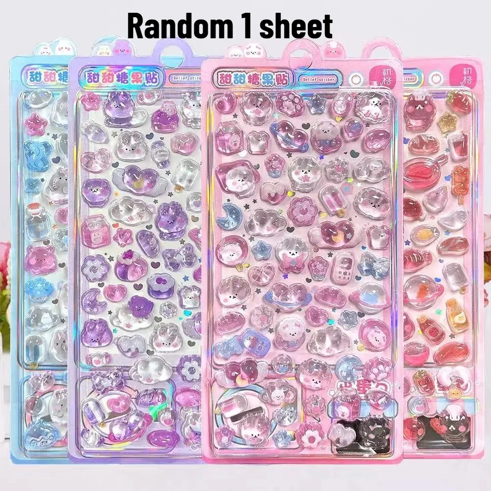 

1 sheet Kawaii 3D Relief Drop Dessert and Food Series Sticker Cute DIY Laptop Water Bottle Phone Case Decorative Stickers