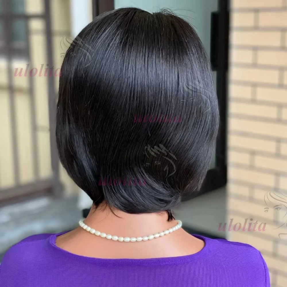 # 4 Braune Gerade Pixie-Cut-Perücke 13x4 Transparente Lace-Frontal Echthaar-Perücken Kurze Bob-Perücke Brasilianische Seitenpart-Perücken für Frauen – Detail 15