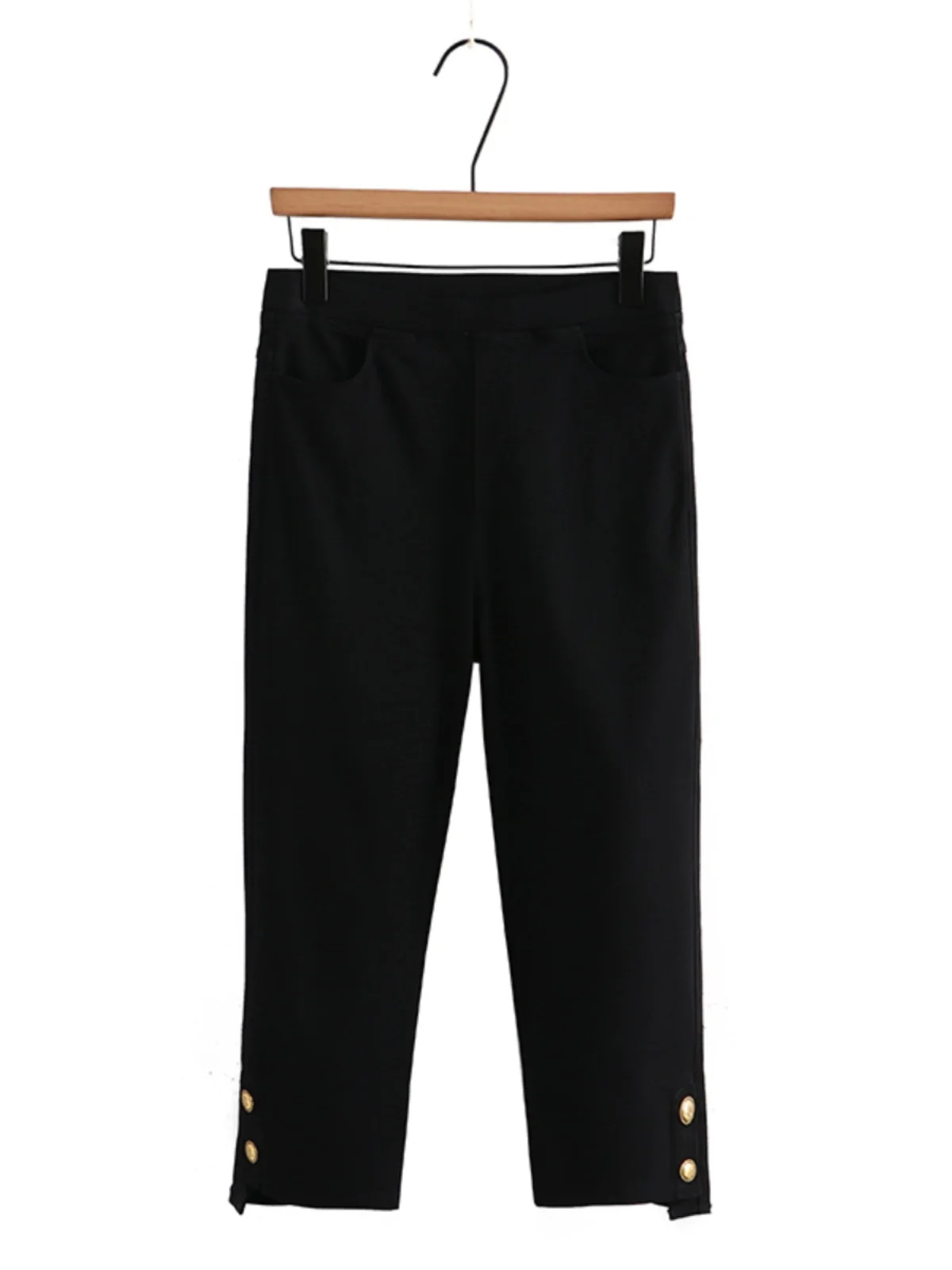 High Waist Seven-Foot Casual Pants Elastic plus Size Cuffed Smoke Tube Pants Black Summer Korean Style Fashion plus Size