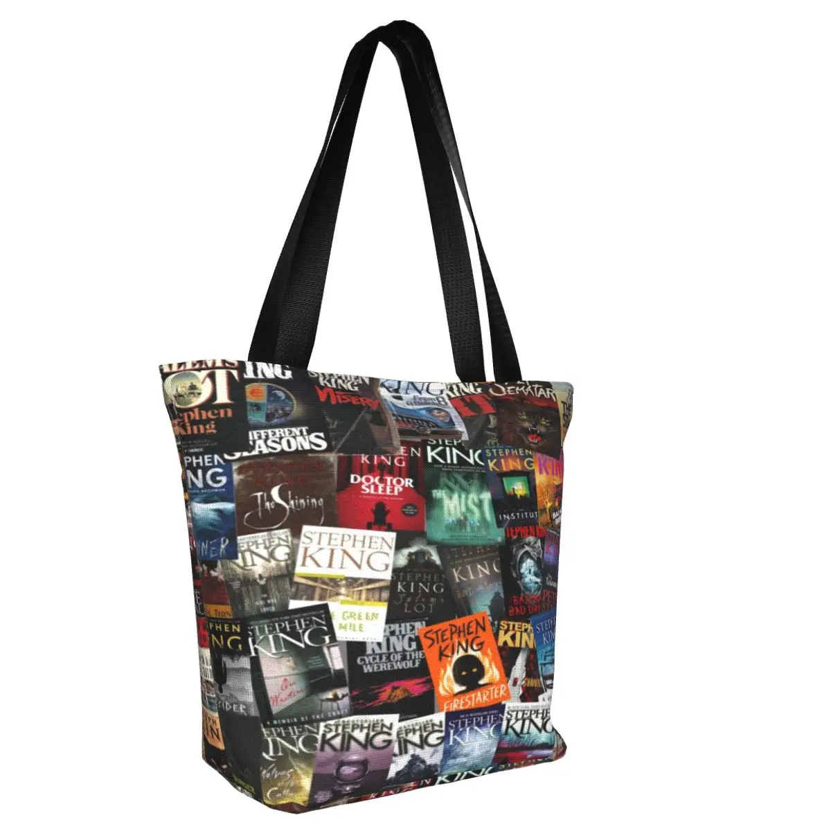 Stephen King Book Covers Horror Bookworm Casual Shoulder Tote Shopping Bag Portable Zip Pocket Bag For Travelling Halloween Gift