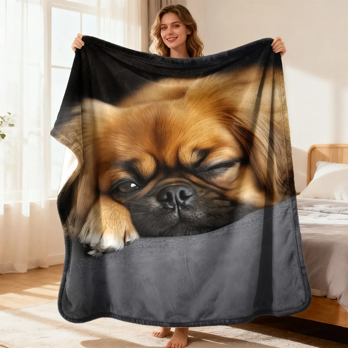 Cute Dog Portrait Blanket Photo Throw Cozy Fleece Pet Gift for Sofa Living Room Decor Realistic Puppy Art Warm Winter Blanket