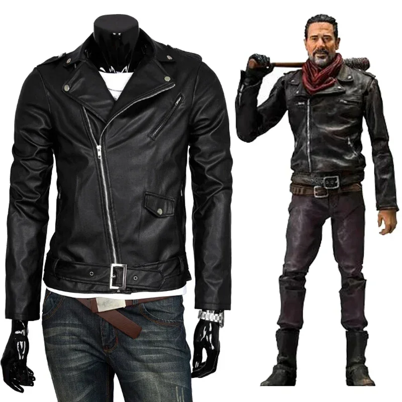 Anime The Walking Dead Negan Schwarz PU Leder Jacke Dead City Cosplay Kostüm Motorrad Mantel Frauen Männer Halloween Party Mantel