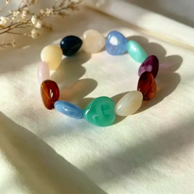 Resin Bangle Bracelet - Boho Colorful Heart Beads Stretch Bangle